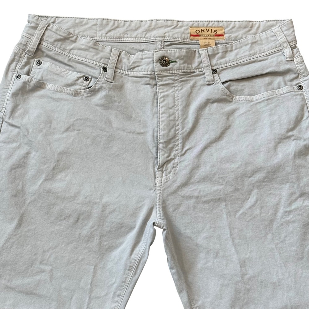 Orvis Five Pocket 1856 Mens 38x30 Light Gray Straight Leg Chino Pants